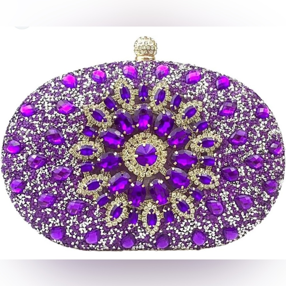 Ramla Purple Jeweled Shoulder Chain/Clutch Handbag